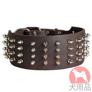 幅広首輪(70mm、スパイク)　大型犬　首輪　革製