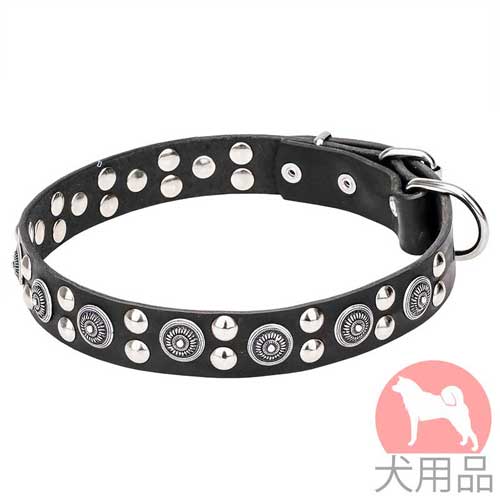 革　首輪(丸スタッズ付)