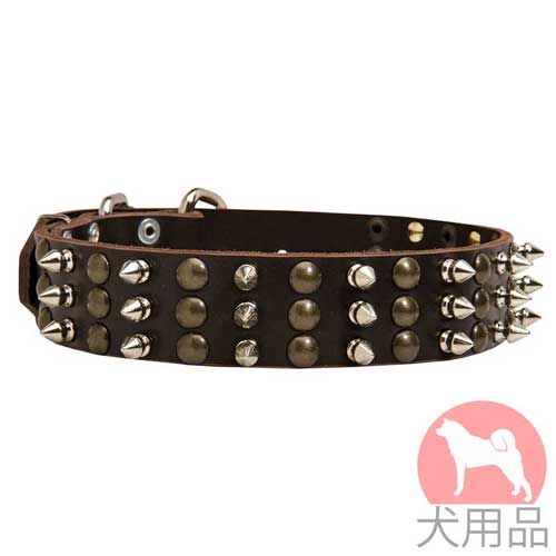 ミックススタッズ付き犬　首輪(互い違い、40mm)