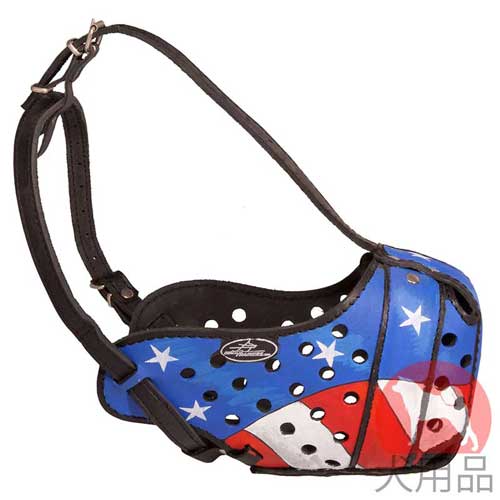 手描き犬　口輪(アメリカ国旗柄)