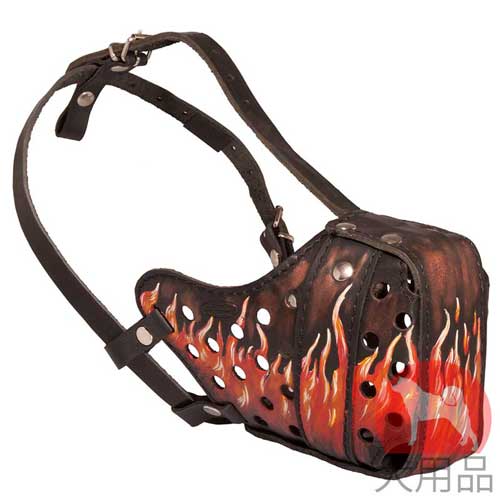 手描き犬　口輪(炎柄)