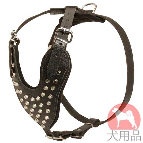 おしゃれな本革ハーネス(ピラミッドスタッド付き)