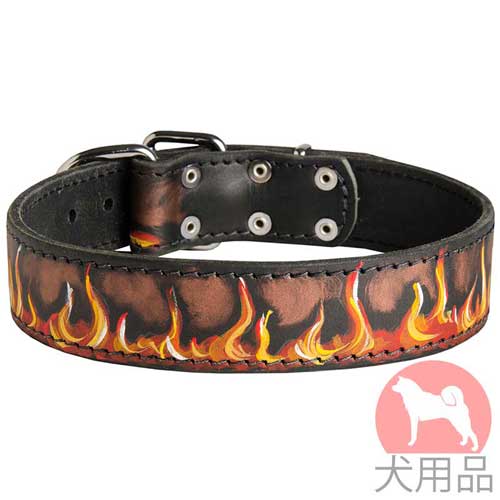 手描き革首輪(炎柄付)